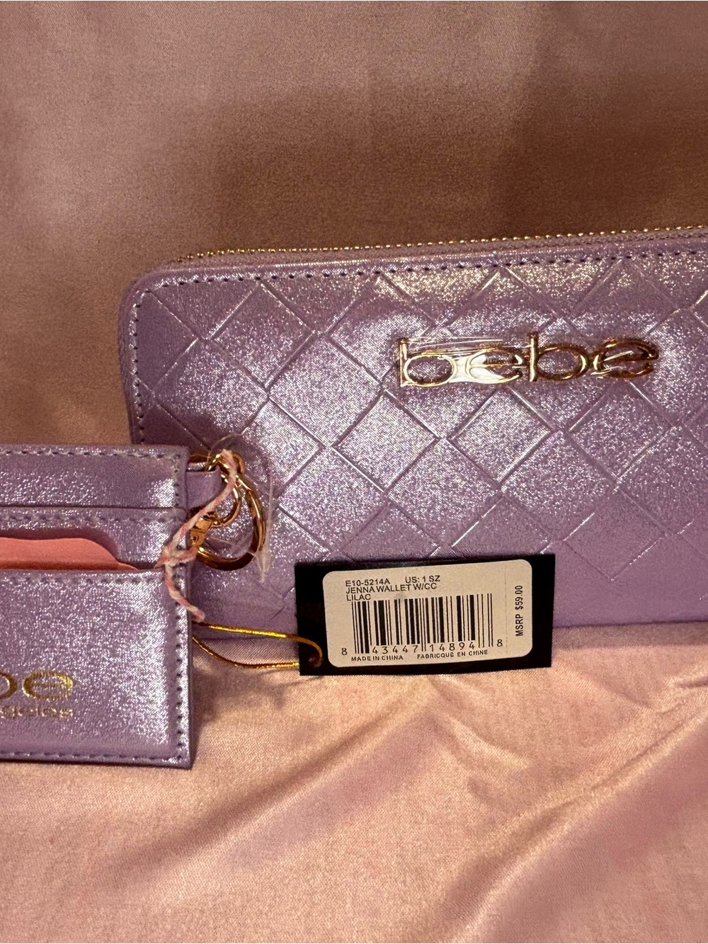 bebe Lilac Quilted Wallet with Card Holder
